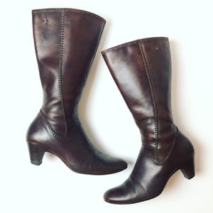 PIKOLINOS Brown Leather Zip Up Knee Boots w/ Heel